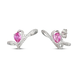 Pear-Shaped Pink Lab-Created Sapphire & White Lab-Created Sapphire Swirl Ear Cuffs Sterling Silver