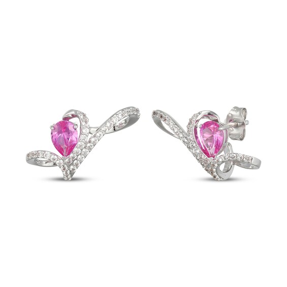 Pear-Shaped Pink Lab-Created Sapphire & White Lab-Created Sapphire Swirl Ear Cuffs Sterling Silver