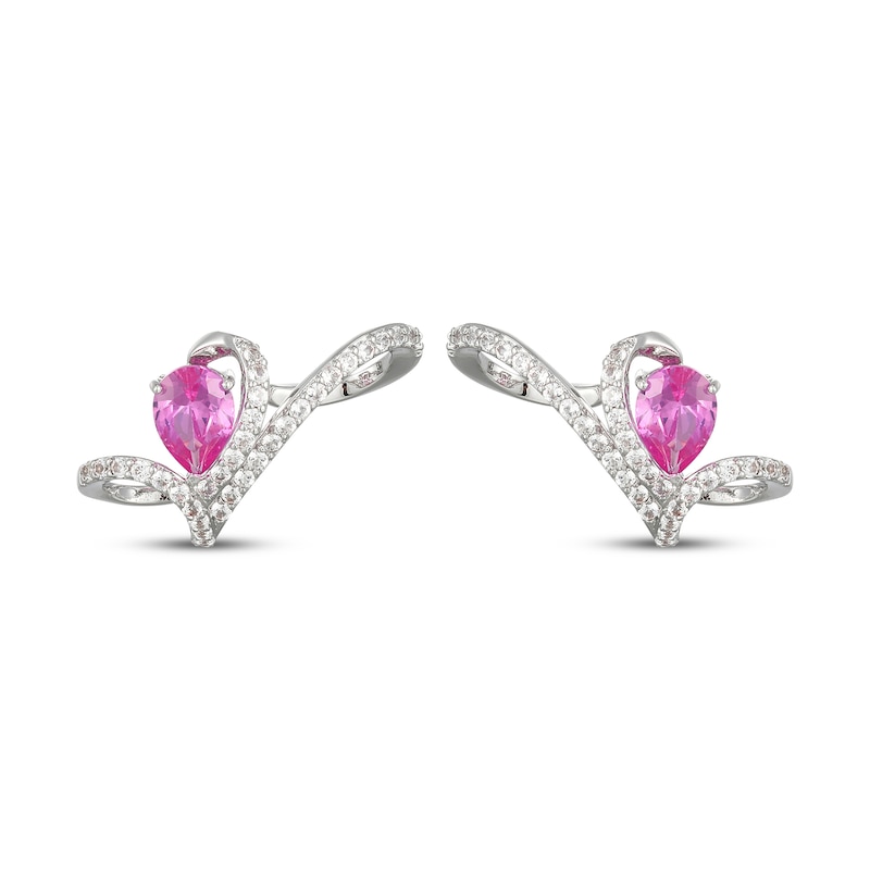 Main Image 2 of Pear-Shaped Pink Lab-Created Sapphire & White Lab-Created Sapphire Swirl Ear Cuffs Sterling Silver
