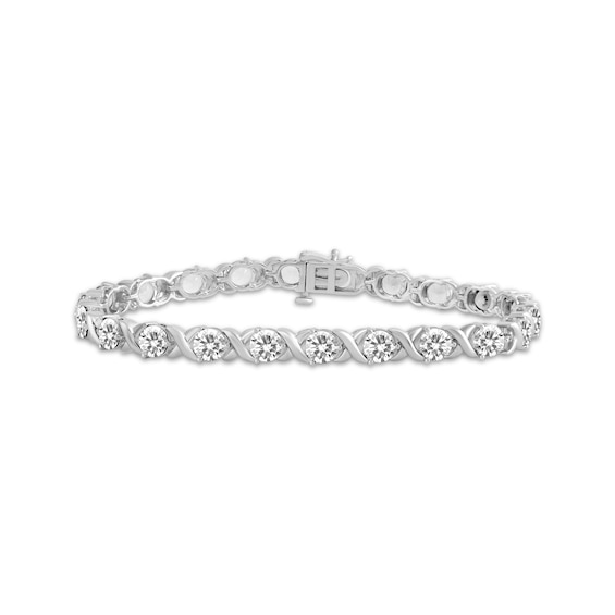 White Lab-Created Sapphire "XO" Bracelet Sterling Silver 7.5"