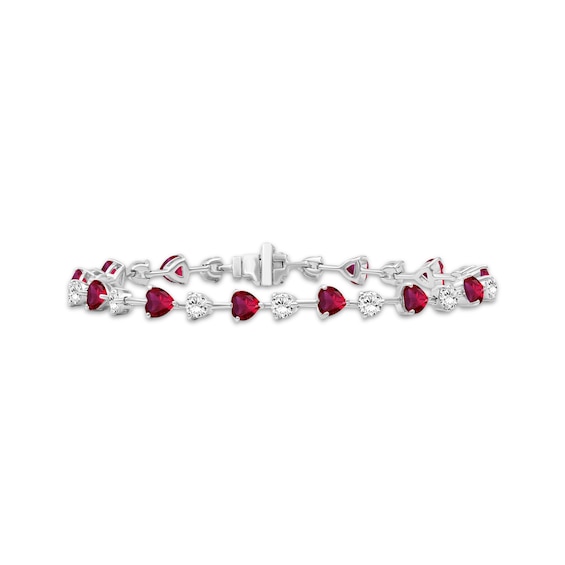 Heart-Shaped Lab-Created Ruby & White Lab-Created Sapphire Bracelet Sterling Silver 7.5"