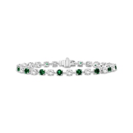 Lab-Created Emerald & White Lab-Created Sapphire Bracelet Sterling Silver 7.5"