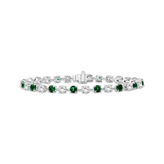 Lab-Created Emerald & White Lab-Created Sapphire Bracelet Sterling Silver 7.5"