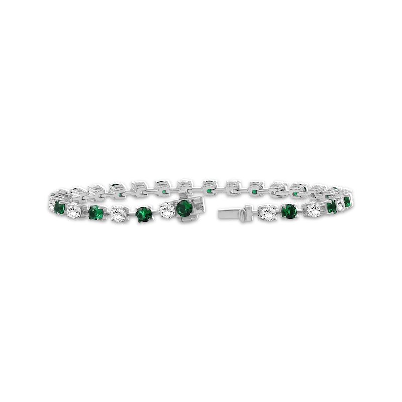 Main Image 2 of Lab-Created Emerald & White Lab-Created Sapphire Bracelet Sterling Silver 7.5"