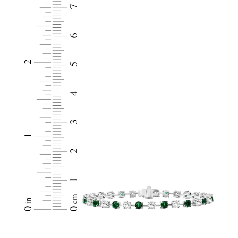 Main Image 3 of Lab-Created Emerald & White Lab-Created Sapphire Bracelet Sterling Silver 7.5"