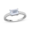 Thumbnail Image 1 of Emerald-Cut Aquamarine & White Lab-Created Sapphire Ring Sterling Silver