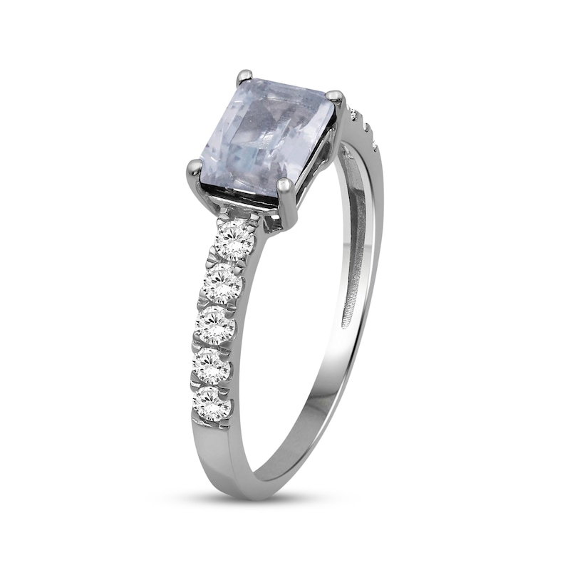 Main Image 2 of Emerald-Cut Aquamarine & White Lab-Created Sapphire Ring Sterling Silver