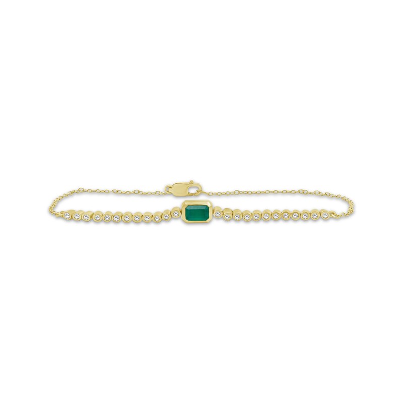 Main Image 1 of Emerald-Cut Emerald & Diamond Bracelet 1/4 ct tw 14K Yellow Gold 7.5"