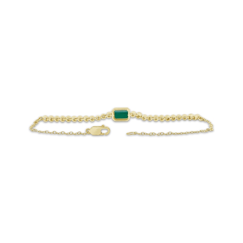 Main Image 2 of Emerald-Cut Emerald & Diamond Bracelet 1/4 ct tw 14K Yellow Gold 7.5"