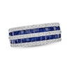 Thumbnail Image 1 of Square-Cut Blue & Round-Cut White Lab-Created Sapphire Multi-Row Ring Sterling Silver