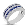Thumbnail Image 2 of Square-Cut Blue & Round-Cut White Lab-Created Sapphire Multi-Row Ring Sterling Silver