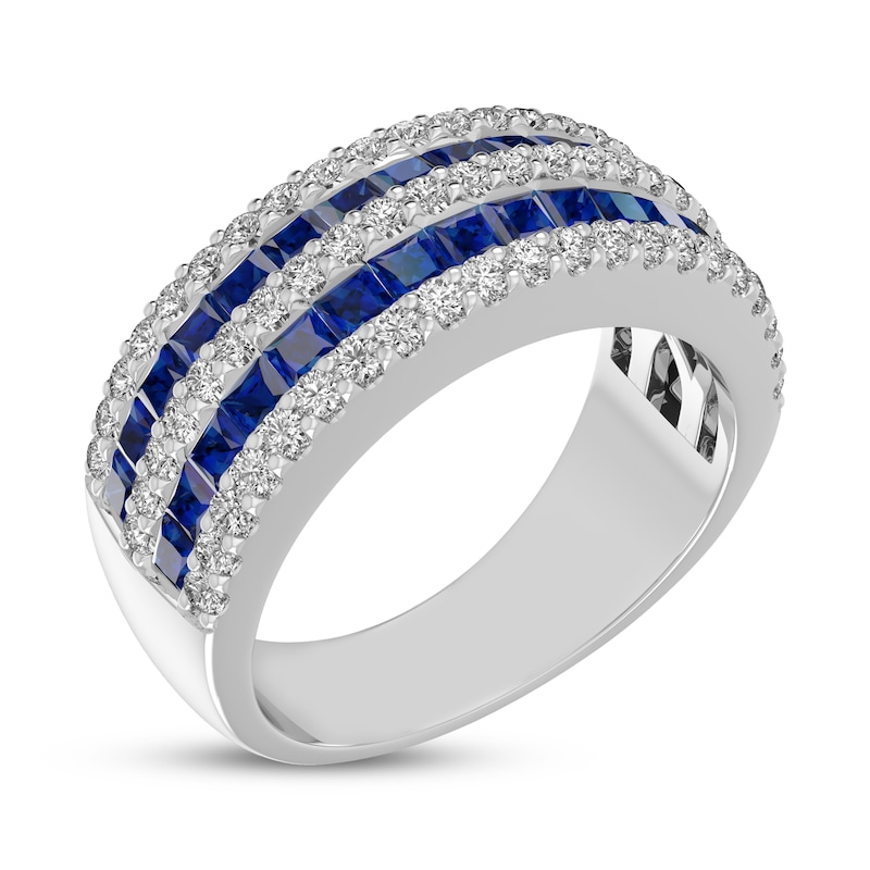 Main Image 2 of Square-Cut Blue & Round-Cut White Lab-Created Sapphire Multi-Row Ring Sterling Silver