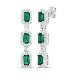 Emerald-Cut Lab-Created Emerald & White Lab-Created Sapphire Drop Earrings Sterling Silver