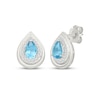 Thumbnail Image 1 of Pear-Shaped Swiss Blue Topaz & White Lab-Created Sapphire Halo Stud Earrings Sterling Silver