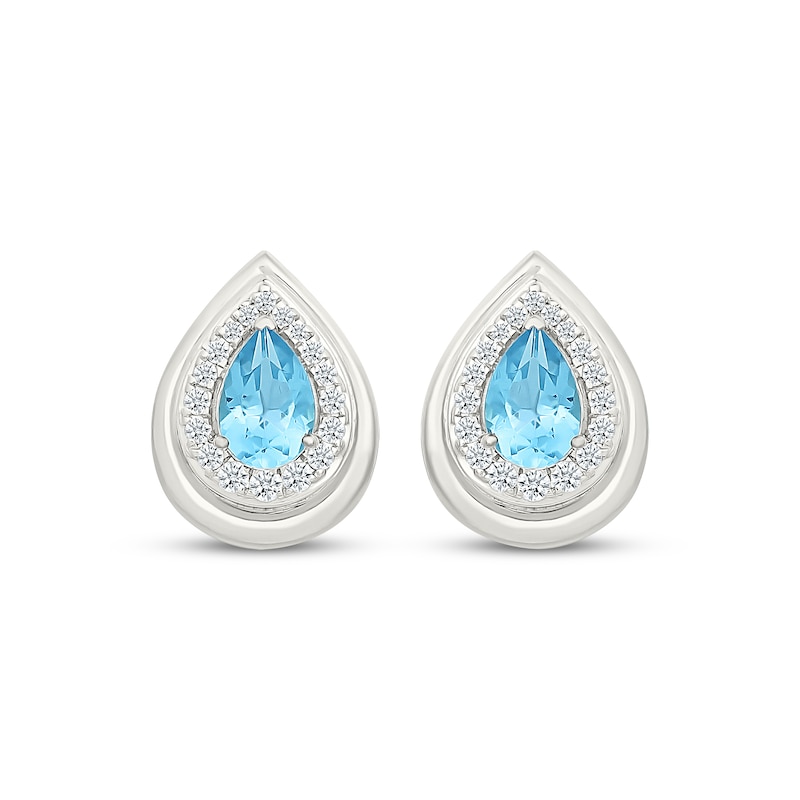 Main Image 2 of Pear-Shaped Swiss Blue Topaz & White Lab-Created Sapphire Halo Stud Earrings Sterling Silver