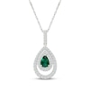 Thumbnail Image 1 of Pear-Shaped Lab-Created Emerald & White Lab-Created Sapphire Teardrop Necklace Sterling Silver 18"