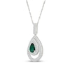 Thumbnail Image 2 of Pear-Shaped Lab-Created Emerald & White Lab-Created Sapphire Teardrop Necklace Sterling Silver 18"