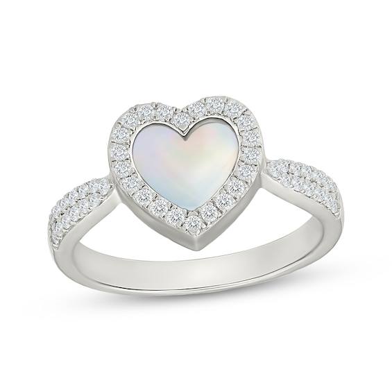 Heart-Shaped White Mother-of-Pearl & White Lab-Created Sapphire Ring Sterling Silver
