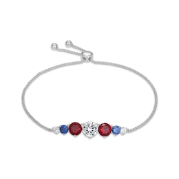 Blue and White Lab-Created Sapphire & Lab-Created Ruby Bolo Bracelet Sterling Silver