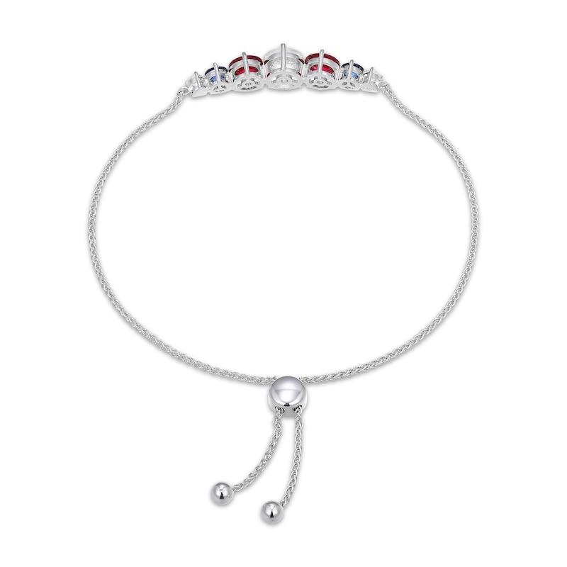 Main Image 2 of Blue and White Lab-Created Sapphire & Lab-Created Ruby Bolo Bracelet Sterling Silver