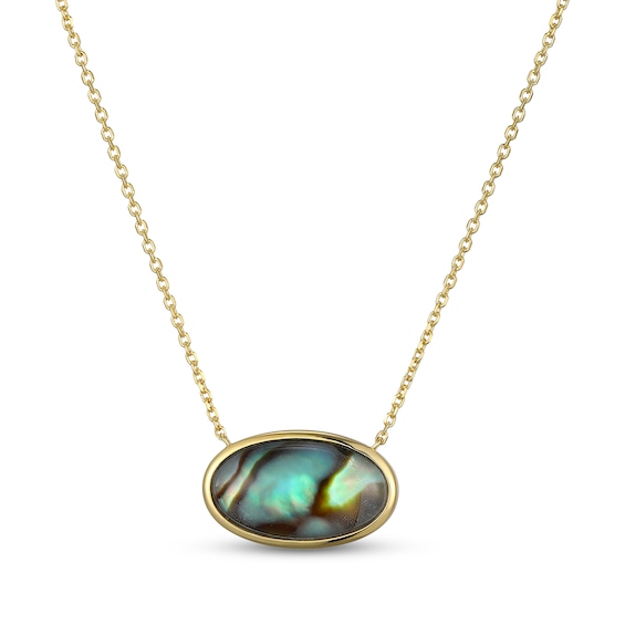 Oval-Shaped Natural Abalone Shell Doublet Necklace 18K Yellow Gold-Plated Sterling Silver 18"