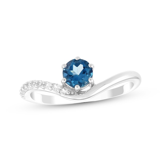 London Blue Topaz & White Lab-Created Sapphire Contour Ring Sterling Silver