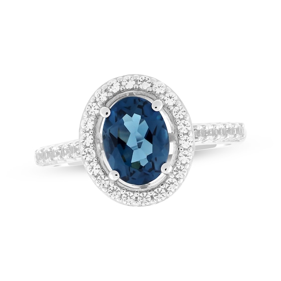 Oval-Cut London Blue Topaz & White Lab-Created Sapphire Halo Ring Sterling Silver