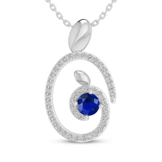 Blue & White Lab-Created Sapphire Swirl Necklace Sterling Silver 18"