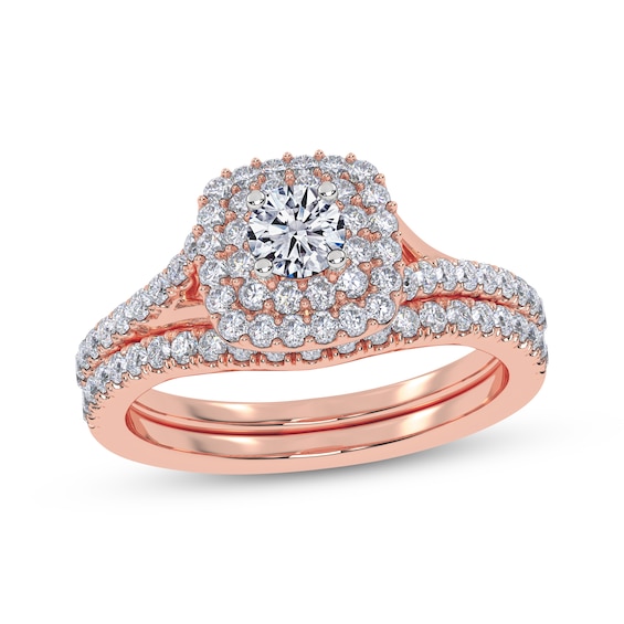 Adore Round-Cut Diamond Double Cushion Halo Bridal Set 3/4 ct tw 10K Rose Gold