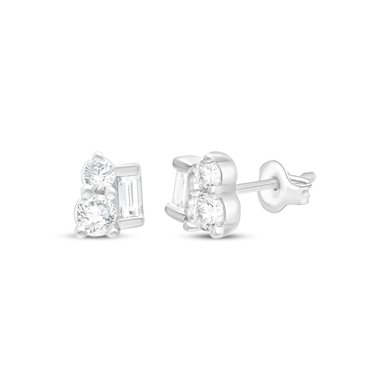 Baguette & Round-Cut Cluster Stud Earrings 1/6 ct tw Sterling Silver
