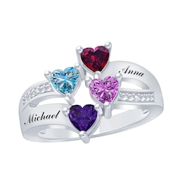 Heart Birthstone Family & Mother's Ring (1-4 Stones and 2 Lines)