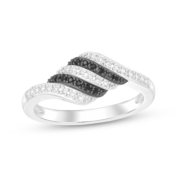 Black & White Diamond Swirl Ring 1/6 ct tw Sterling Silver