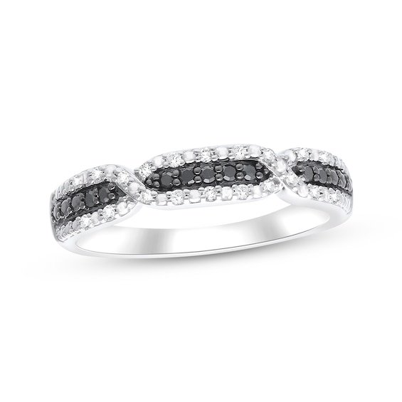 Black & White Diamond Stackable Ring 1/6 ct tw Sterling Silver