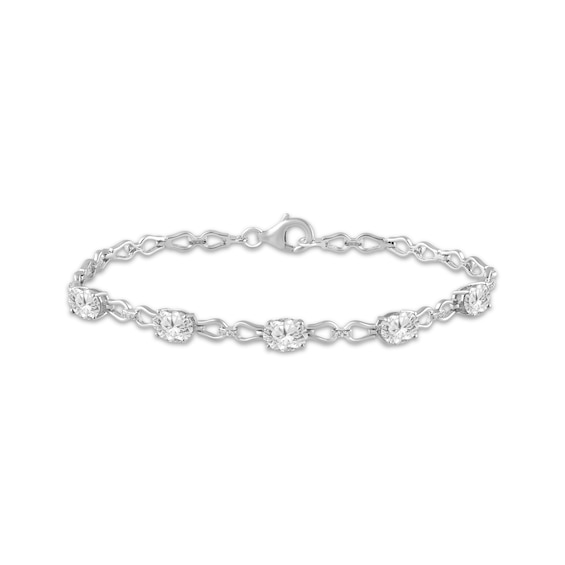 Oval-Cut White Lab-Created Sapphire Link Bracelet Sterling Silver 7.5"