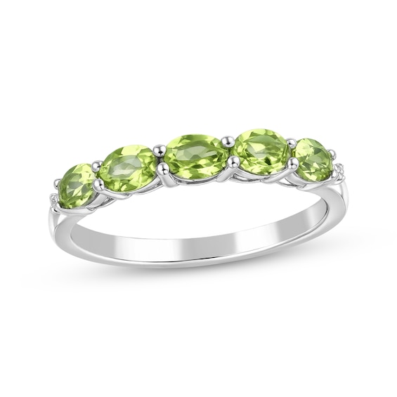 Oval-Cut Peridot & White Lab-Created Sapphire Ring Sterling Silver