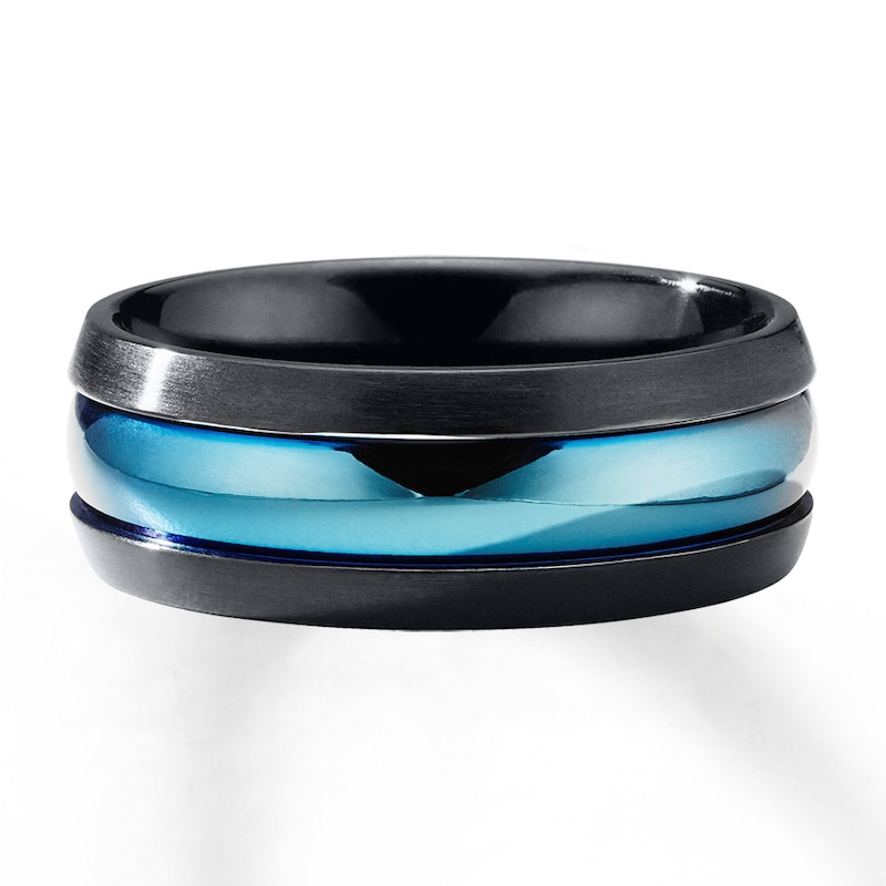 Wedding Band Blue & Black Ion-Plating Stainless Steel 8mm