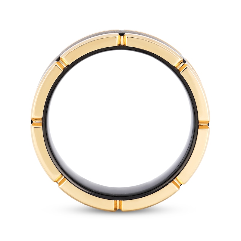 Main Image 3 of 8mm Carved Wedding Band Black & Yellow Tungsten Carbide Size 10