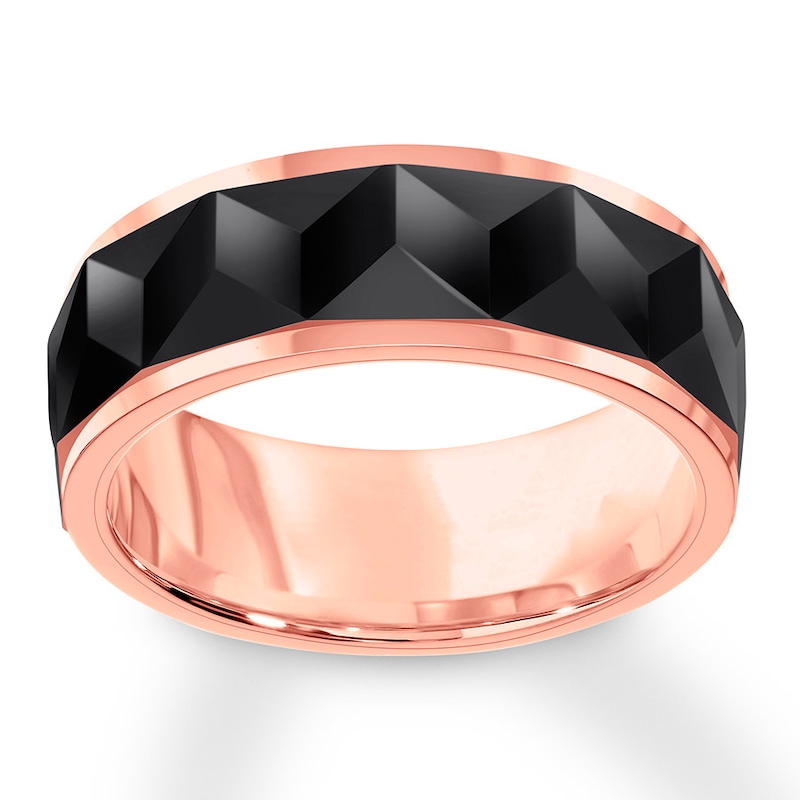 8mm Faceted Wedding Band Black & Rose Tungsten Carbide