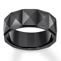 9mm Faceted Wedding Band Black Tungsten Carbide
