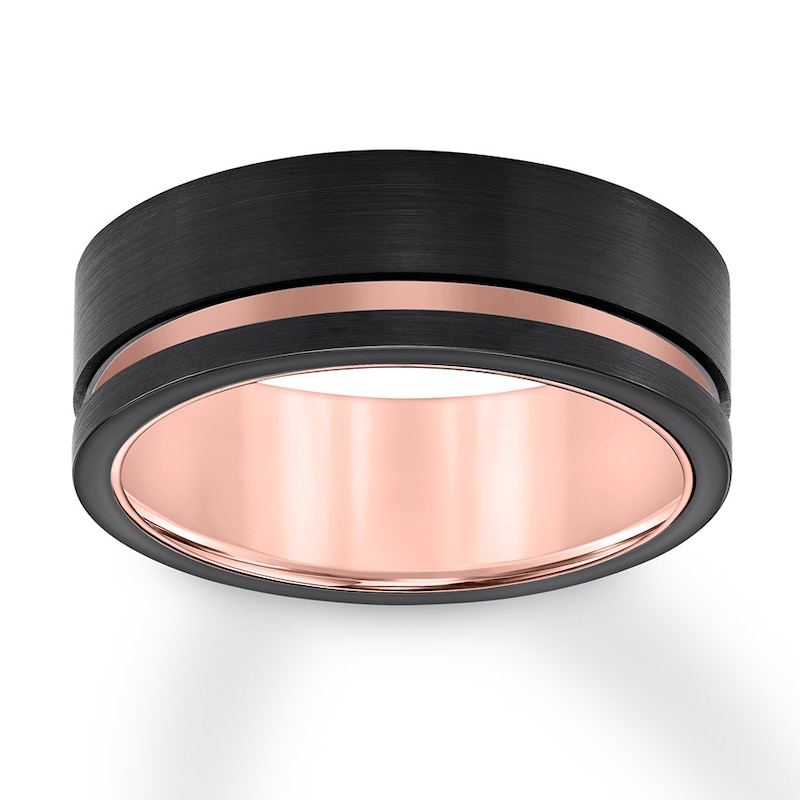 Main Image 1 of Men's Wedding Band Black & Rose Tungsten Carbide 8mm - Size 10