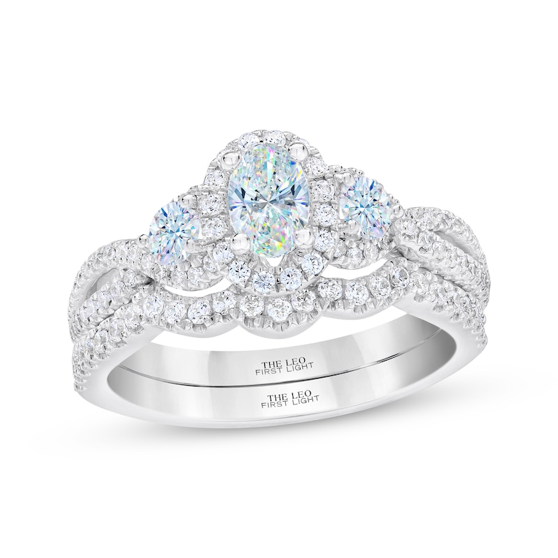 THE LEO First Light Diamond Oval & Round-Cut Three-Stone Bridal Set 1-1/8 ct tw 14K White Gold
