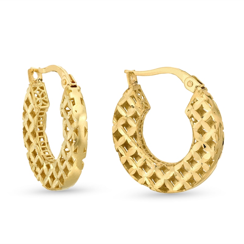 Main Image 1 of Italian Brilliance Diamond-Cut Hoop Earrings 14K Yellow Gold