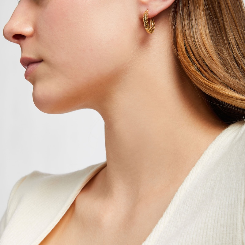 Main Image 3 of Italian Brilliance Diamond-Cut Hoop Earrings 14K Yellow Gold