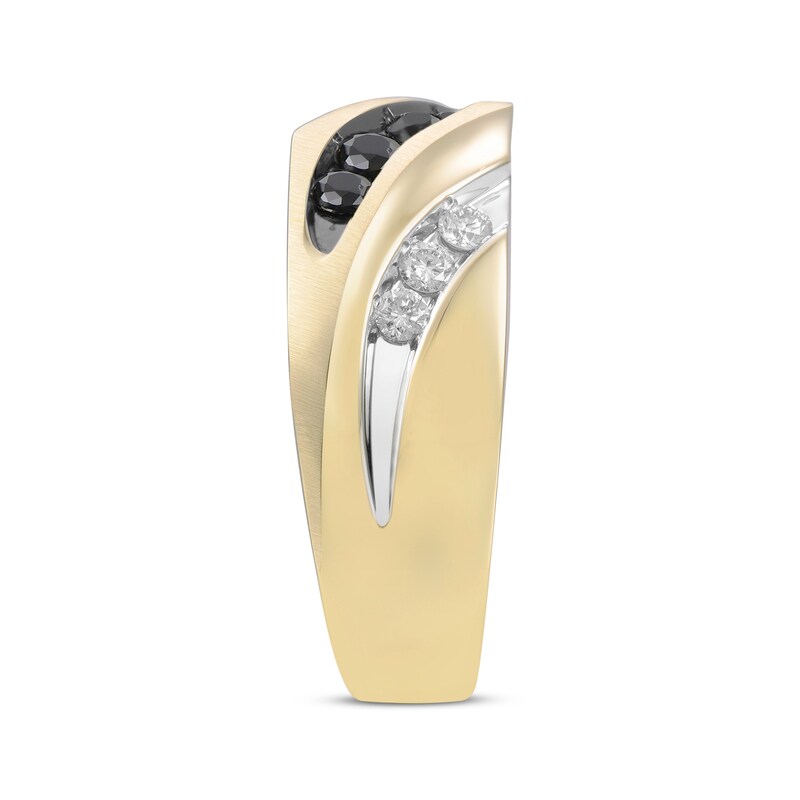 Main Image 2 of Adore Men’s Round-Cut Black & White Diamond Anniversary Band 1/2 ct tw 10K Yellow Gold
