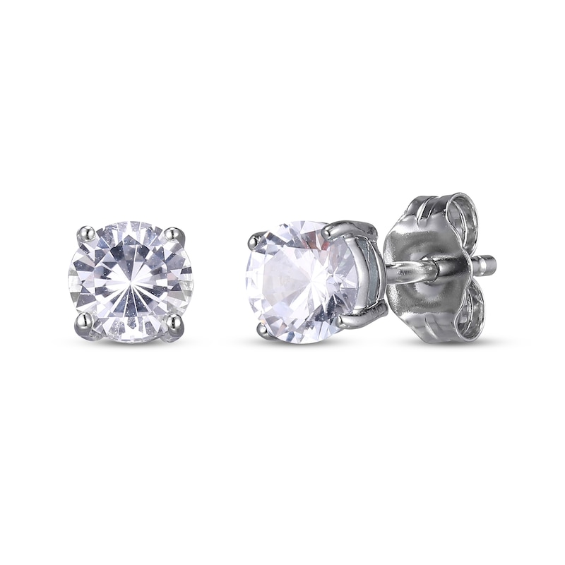 Main Image 3 of Round-Cut White Lab-Created Sapphire Necklace & Stud Earrings Gift Set Sterling Silver 18"