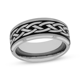 Men's Celtic Knot Wedding Band Tungsten & Black Ion Plate