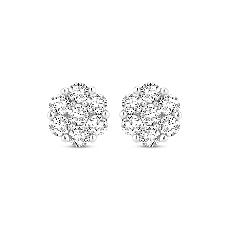 Main Image 2 of Multi-Diamond Flower Stud Earrings 1 ct tw 10K White Gold