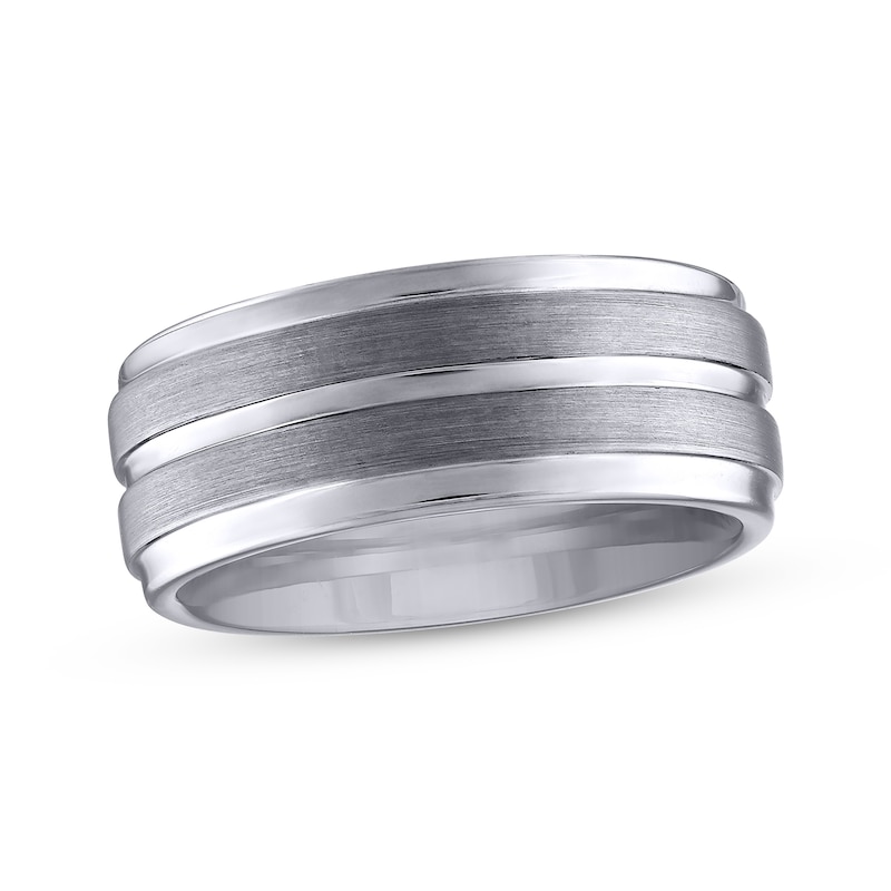 Men's Brushed Texture Stripe Wedding Band Tungsten