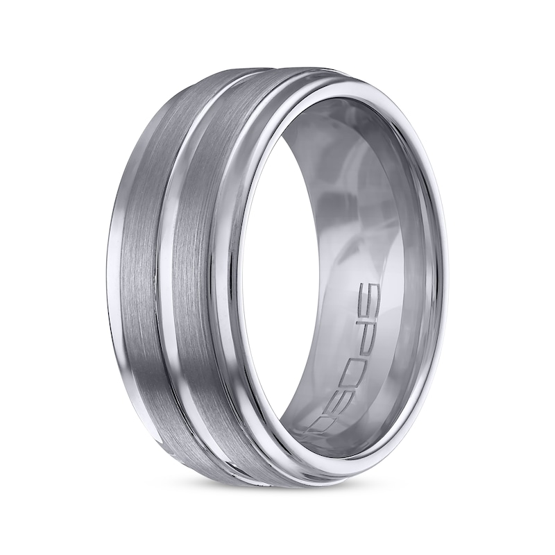 Men's Brushed Texture Stripe Wedding Band Tungsten