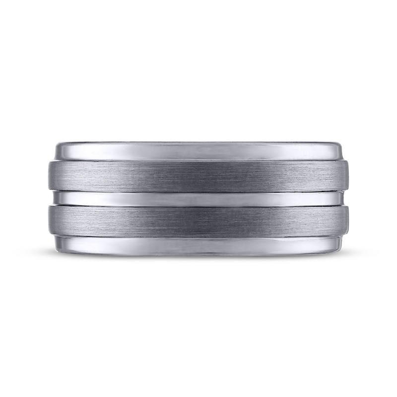 Men's Brushed Texture Stripe Wedding Band Tungsten